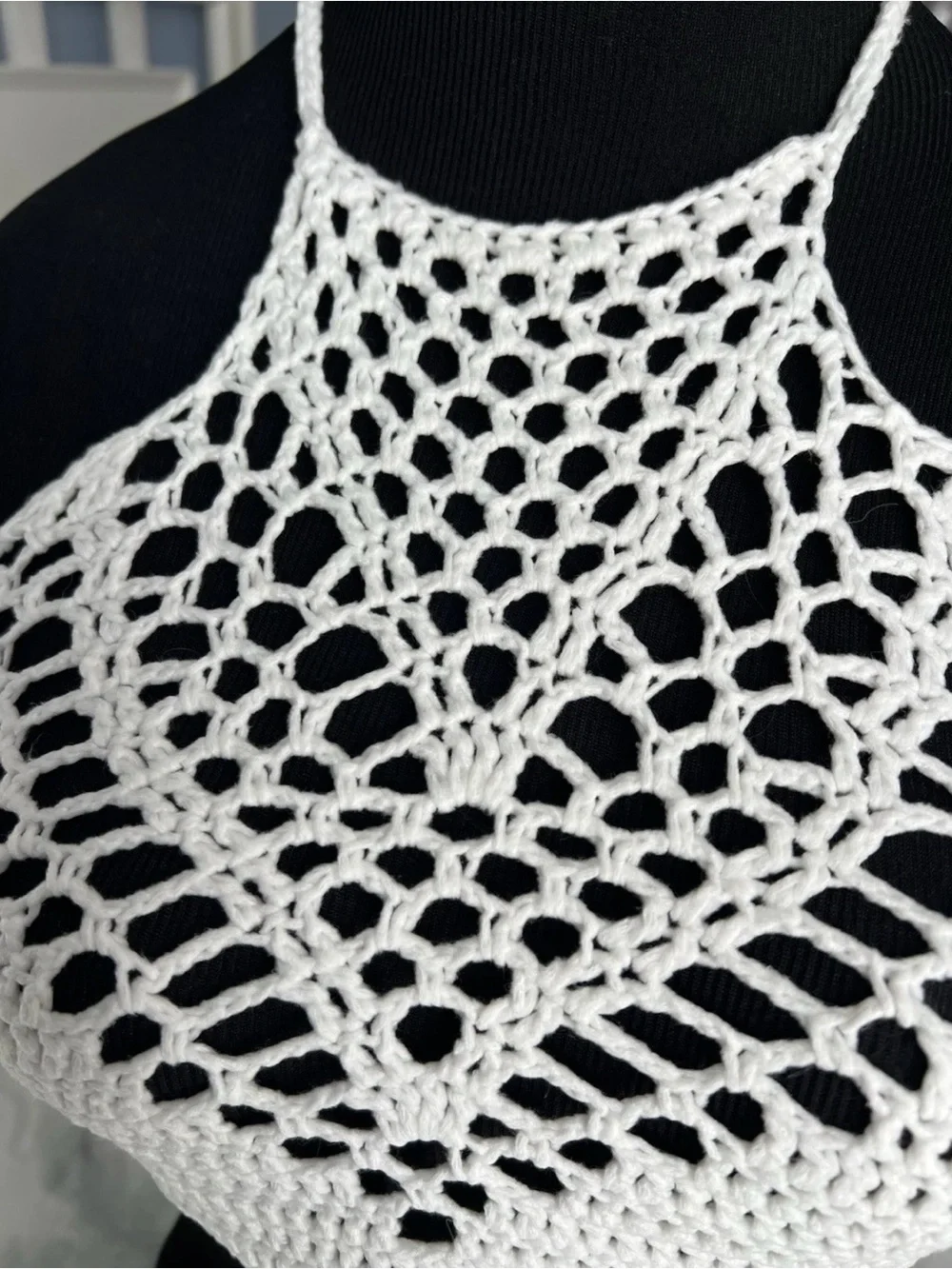 White Crochet Halter Crop Top cotton